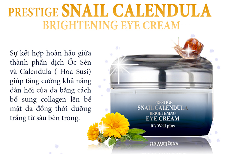 Kem Dưỡng Làm Mờ Nếp Nhăn Vùng Mắt Từ Ốc Sên & Calendula It's Well Plus Snail Calendula Prestige Brightening Eye Cream CPEC (30g)