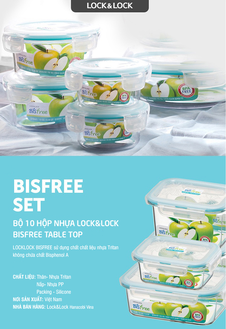 Combo 10 Hộp Nhựa Bisfree Table Top Lock&Lock LBF631S10