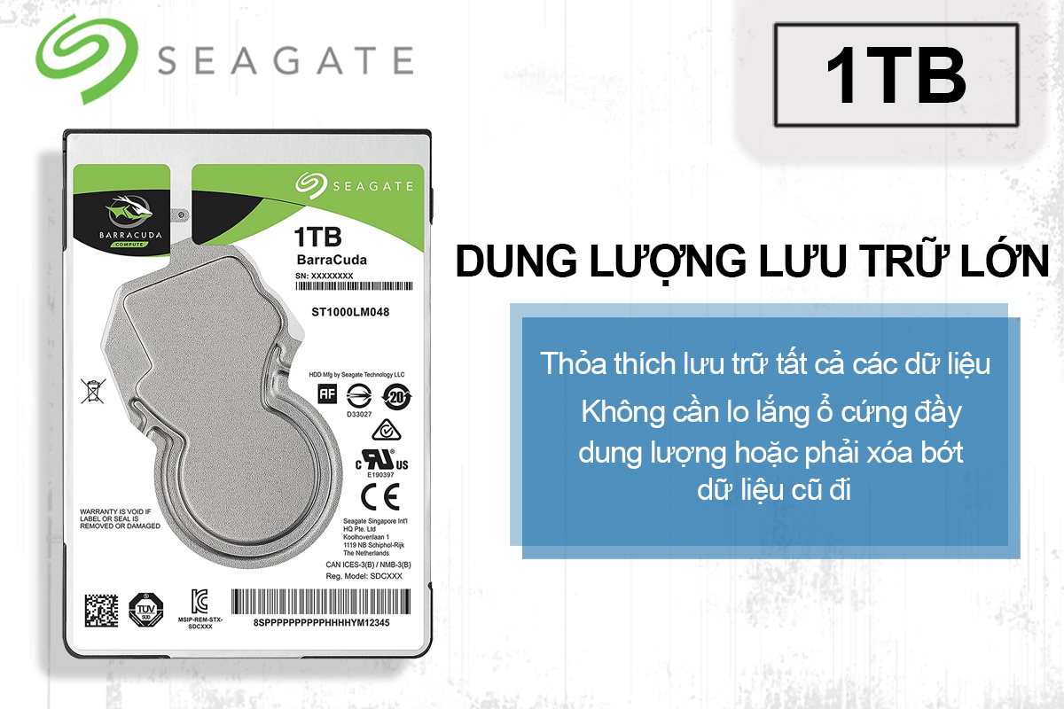 Ổ Cứng Trong Laptop Seagate BarraCuda 1TB/128MB/2.5/5400 - ST1000LM048