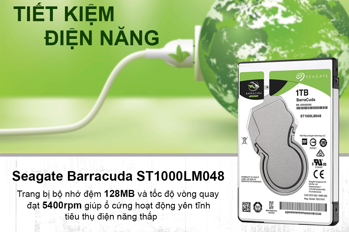 Ổ Cứng Trong Laptop Seagate BarraCuda 1TB/128MB/2.5/5400 - ST1000LM048
