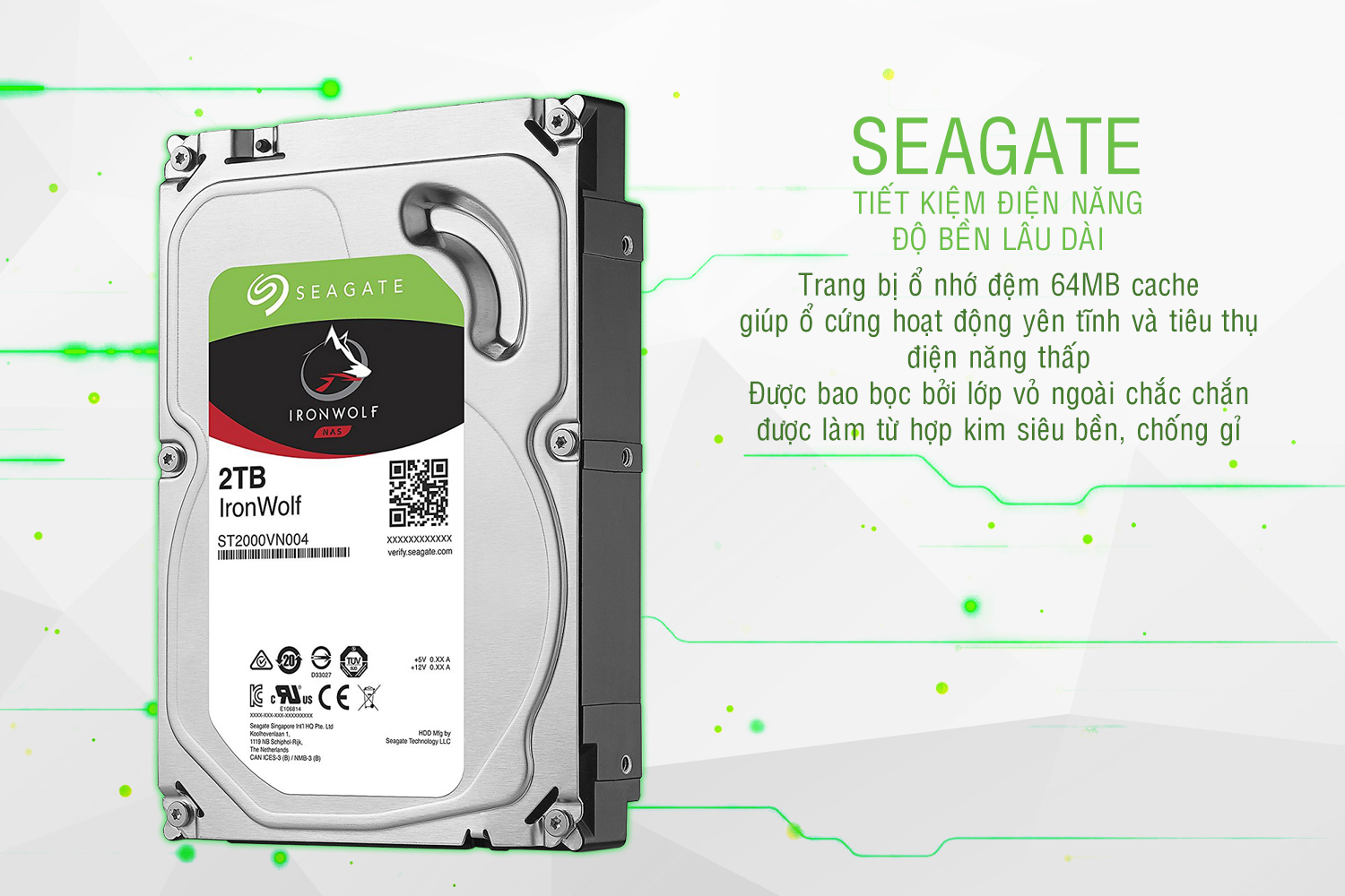 Ổ Cứng Trong Seagate IronWolf 2TB/64MB/3.5 - ST2000VN004