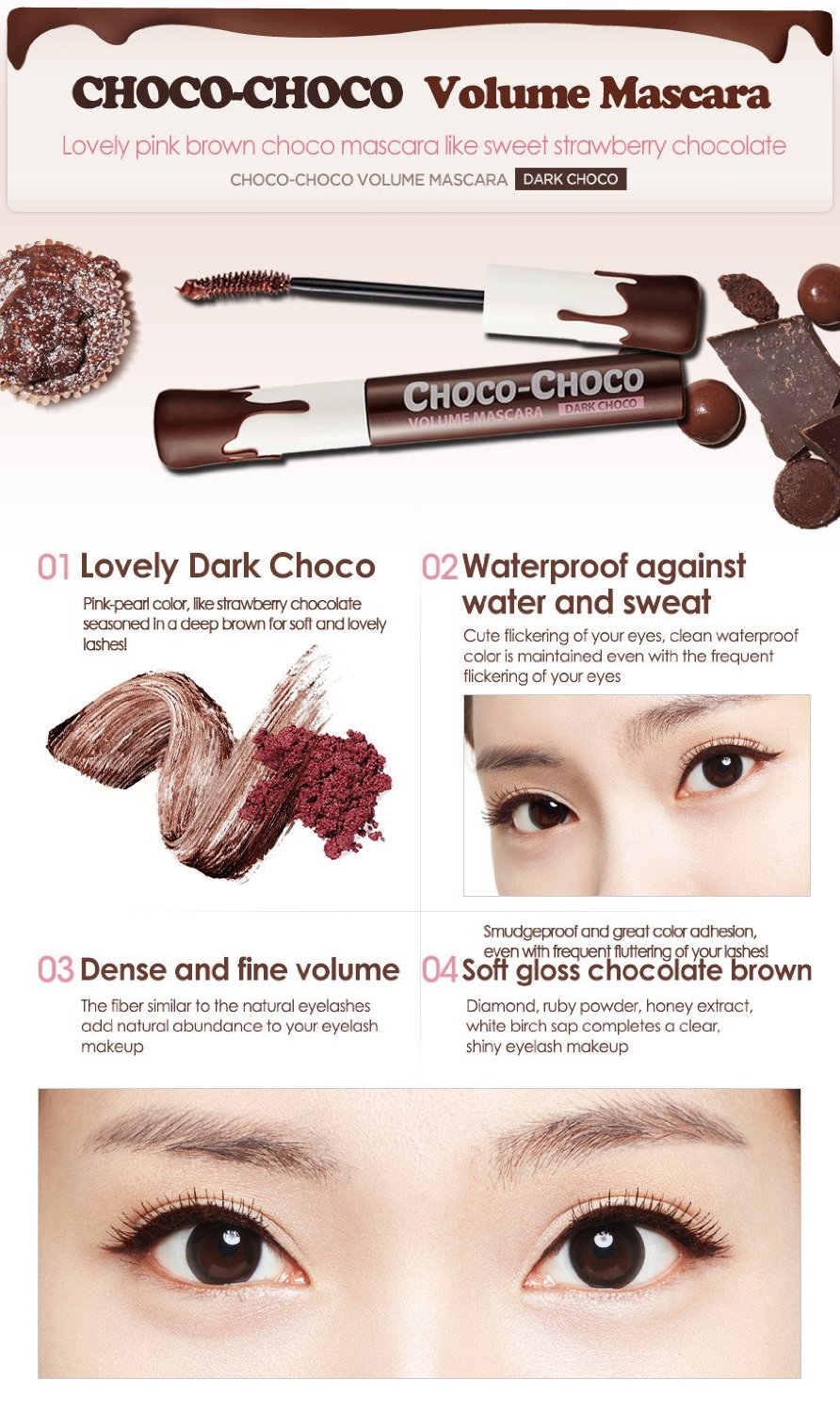 Mascara Làm Dài Và Dày Mi Shinbing Face - Peripera Choco-Cho Volume Mascara #1 Dark Choco