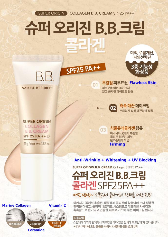 Kem Nền Nature Republic Nature Origin Collagen Bb Cream  Original Spf25 Pa++ (45g)