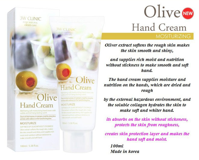 Kem Dưỡng Da Tay Olive 3W Clinic Hand Cream (100ml)
