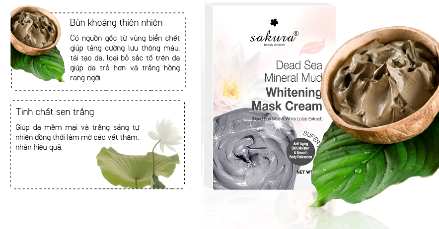 Kem Tắm Trắng Bùn Khoáng Và Tinh Chất Sen Trắng Sakura Dead Sea Mud Whitening Mask Cream (110g)