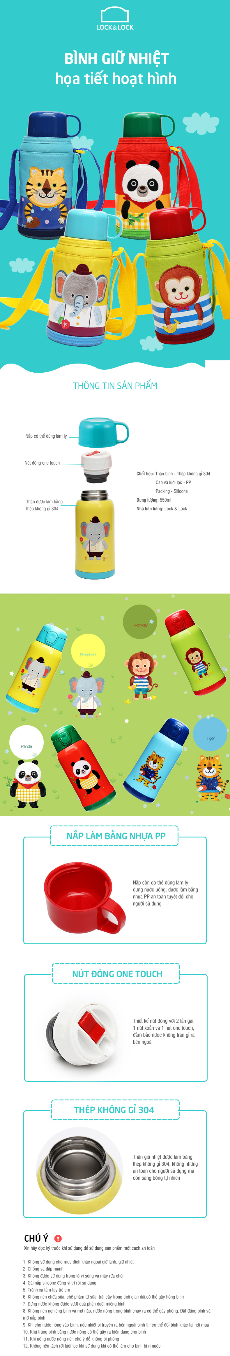 Bình Giữ Nhiệt Cartoon Kids Vacuum Bottle Lock&Lock LHC1435 (550ml)