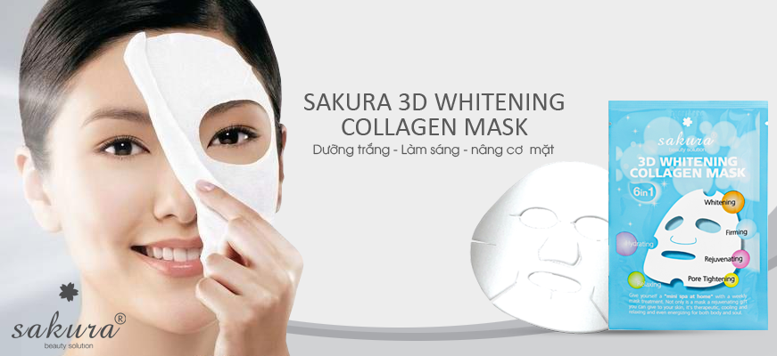 Mặt Nạ Làm Trắng Da Sakura 3D Whitening Collagen Mask (5 mặt nạ/hộp)
