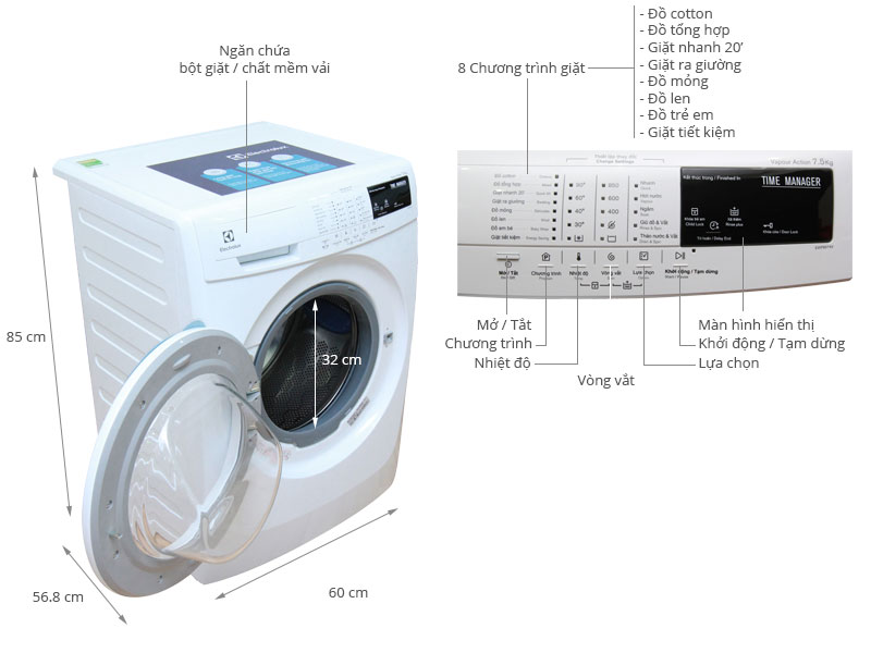 Máy Giặt Cửa Ngang Electrolux EWF85743 (7,5kg)