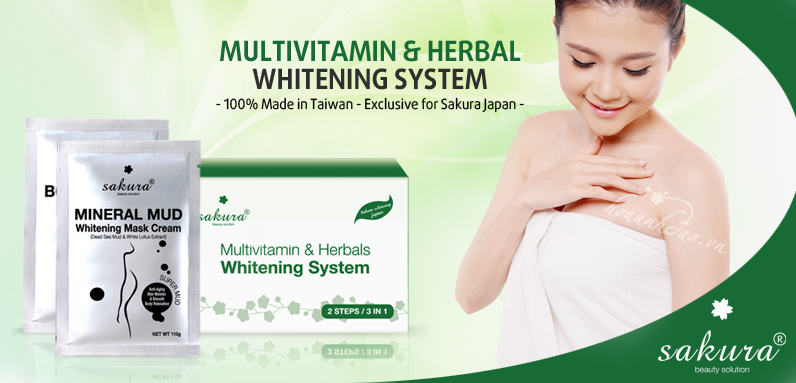 Bộ Kem Tắm Trắng Vitamin C Và Thảo Dược Sakura Multivitamin & Herbals Whitening System