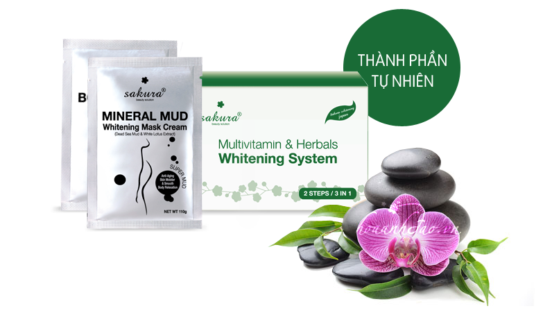 Bộ Kem Tắm Trắng Vitamin C Và Thảo Dược Sakura Multivitamin & Herbals Whitening System