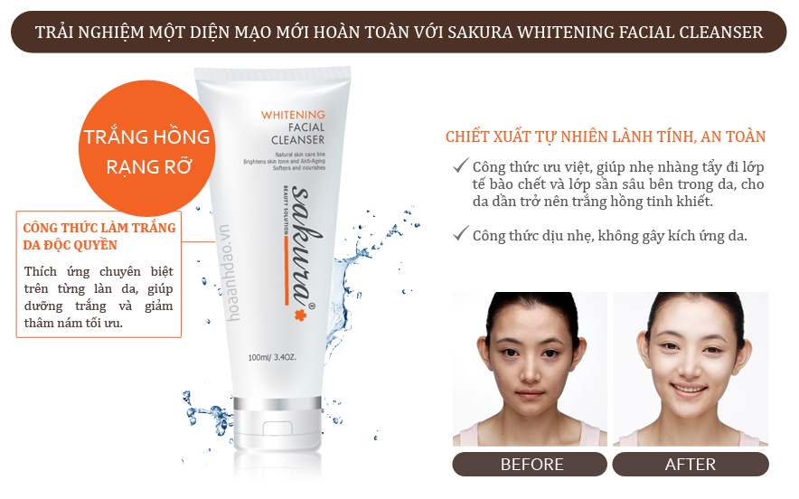 Sữa Rửa Mặt Trắng Da Sakura Whitening Facial Cleanser (100ml)